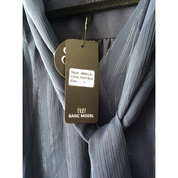 NWT Basic Model Long Sleeve Navy Blouse - Large - Picture 3 of 7